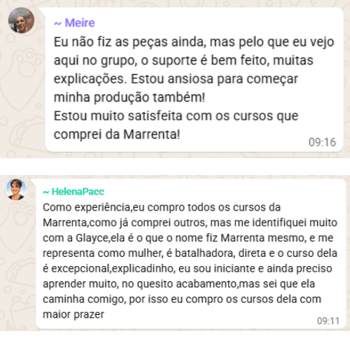 Depoimento de aluna da Marrenta Studio