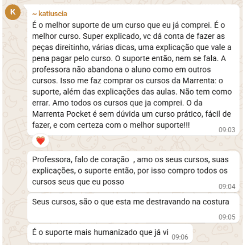 Depoimento de aluna da Marrenta Studio